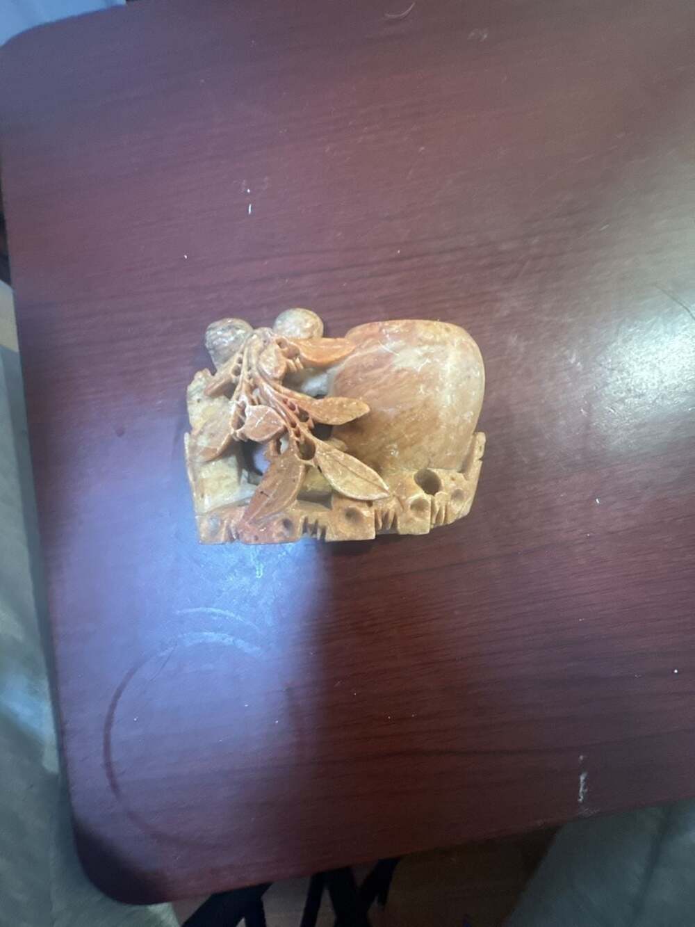 Vintage Hand Carved Soapstone Bud Vase Floral Peach Design